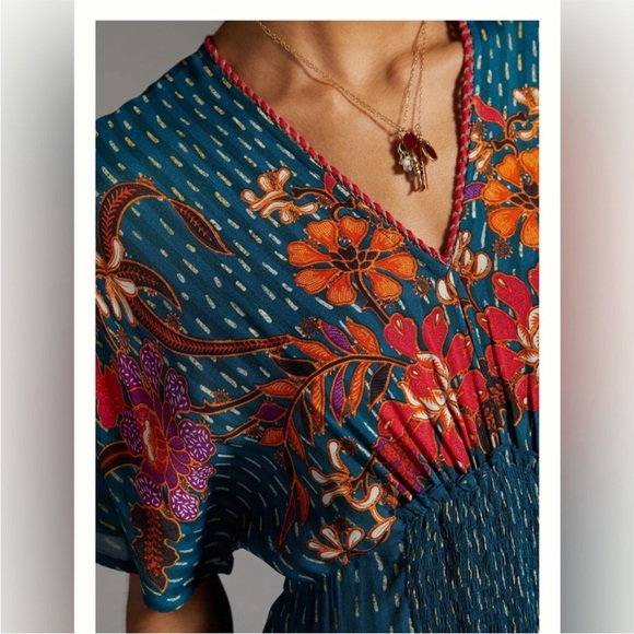 Bl^nk London x Anthropologie The Tatiana Kaftan Boho Blue Red One Size Blank - Picture 2 of 11